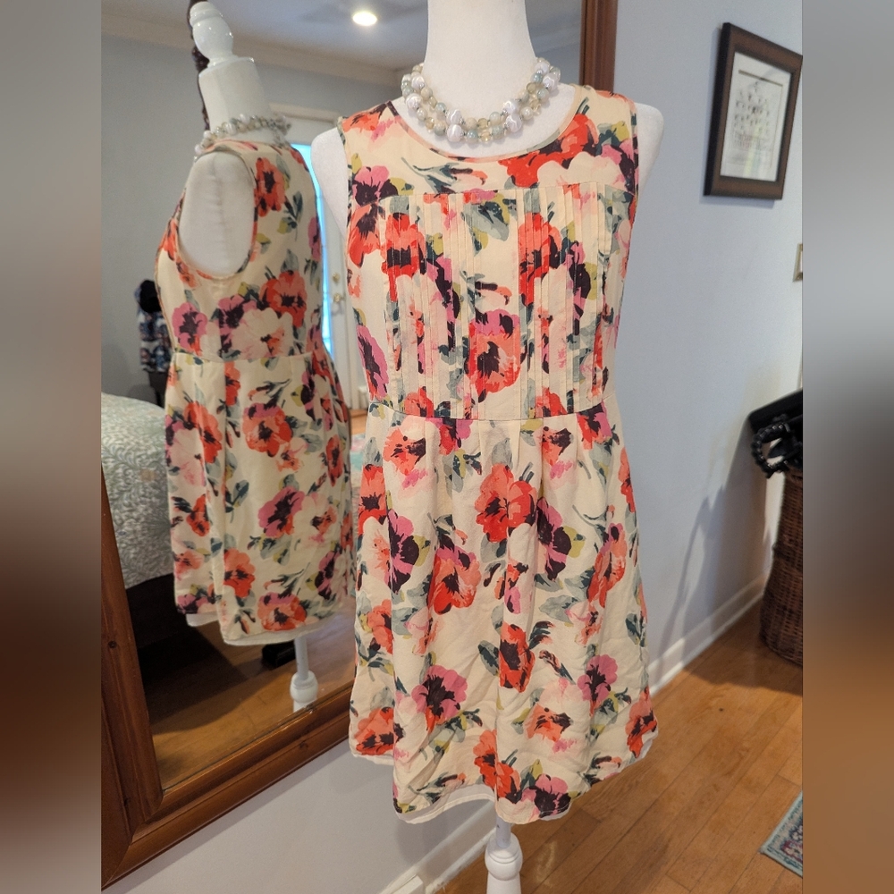 Madewell 💯 Silk Floral Print Midi Dress in Cream and Red